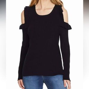 Jessica Simpson ruffle cold shoulder long sleeves sweater black Small